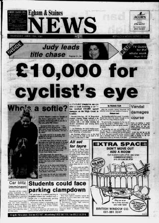 cover page of Staines & Egham News published on June 13, 1991