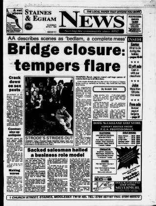 cover page of Staines & Egham News published on April 1, 1993