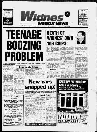cover page of Widnes Weekly News and District Reporter published on August 2, 1990