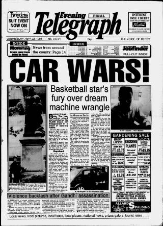 cover page of Derby Daily Telegraph published on May 22, 1991