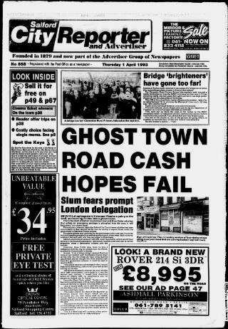 cover page of Salford City Reporter published on April 1, 1993