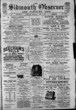 cover page of Sidmouth Observer published on April 1, 1896