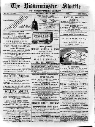 cover page of Kidderminster Shuttle published on April 27, 1889
