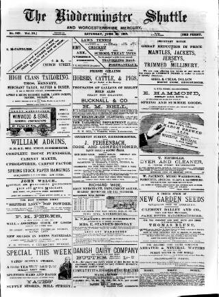 cover page of Kidderminster Shuttle published on June 22, 1889
