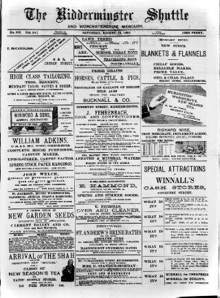 cover page of Kidderminster Shuttle published on August 10, 1889