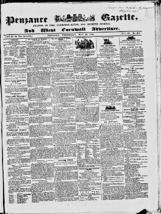 cover page of Penzance Gazette published on May 22, 1850