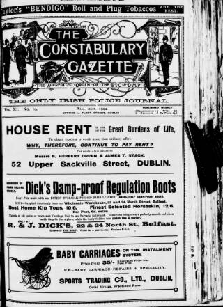 cover page of Constabulary Gazette (Dublin) published on August 2, 1902
