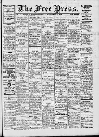 cover page of Free Press (Wexford) published on September 28, 1912