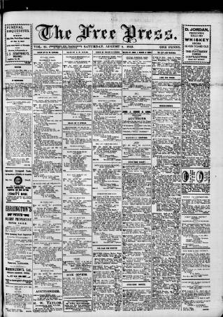 cover page of Free Press (Wexford) published on August 2, 1913