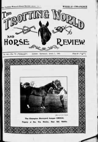 cover page of Trotting World and Horse Review published on April 1, 1905