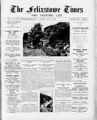cover page of Felixstowe Times published on August 2, 1930