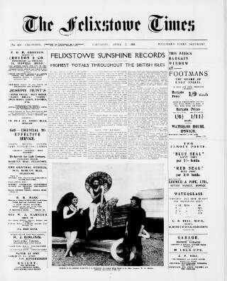 cover page of Felixstowe Times published on April 1, 1933