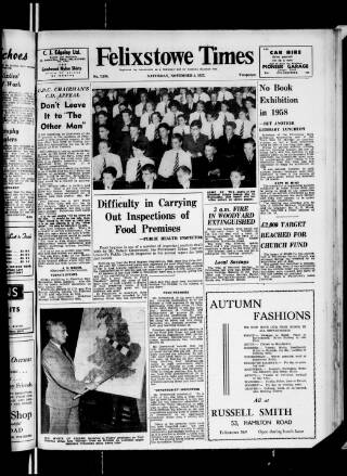 cover page of Felixstowe Times published on November 2, 1957