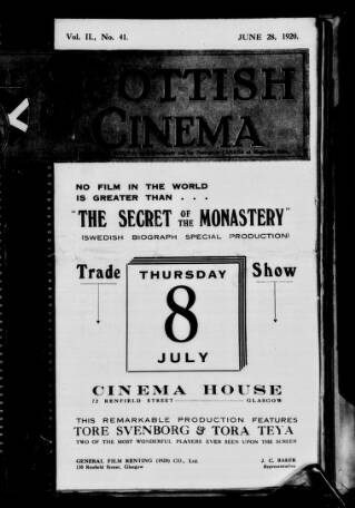 cover page of Scottish Cinema published on June 28, 1920