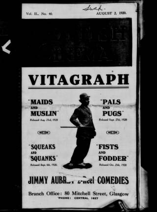 cover page of Scottish Cinema published on August 2, 1920