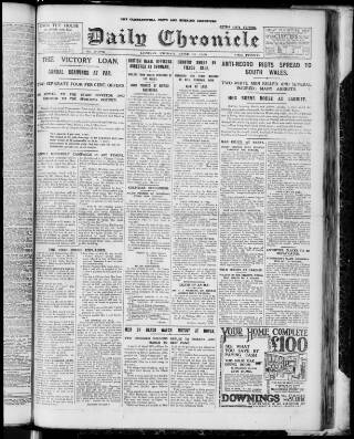 cover page of London Daily Chronicle published on June 13, 1919