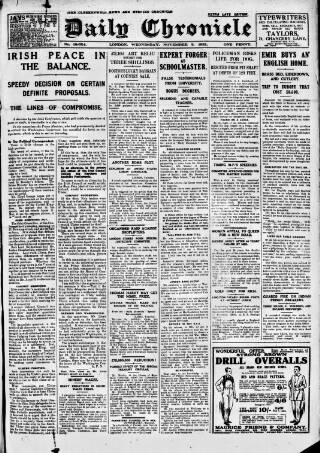 cover page of London Daily Chronicle published on November 2, 1921