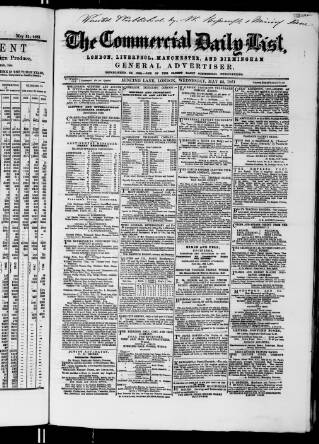 cover page of Commercial Daily List (London) published on May 22, 1861