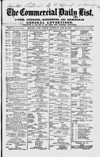 cover page of Commercial Daily List (London) published on June 26, 1869