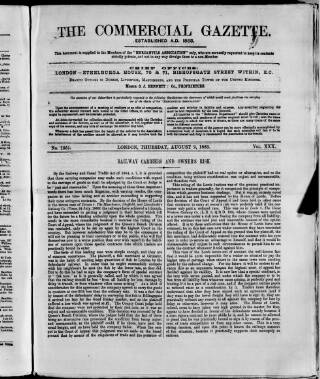 cover page of Commercial Gazette (London) published on August 2, 1883