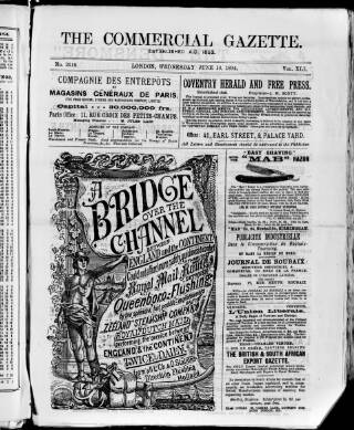 cover page of Commercial Gazette (London) published on June 13, 1894
