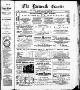 cover page of Yarmouth Gazette and North Norfolk Constitutionalist published on June 13, 1885
