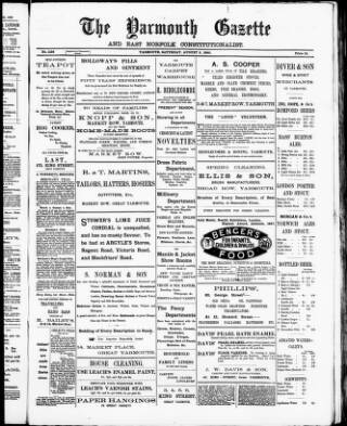 cover page of Yarmouth Gazette and North Norfolk Constitutionalist published on August 2, 1890