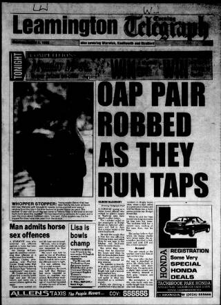cover page of Leamington Evening Telegraph published on August 2, 1993