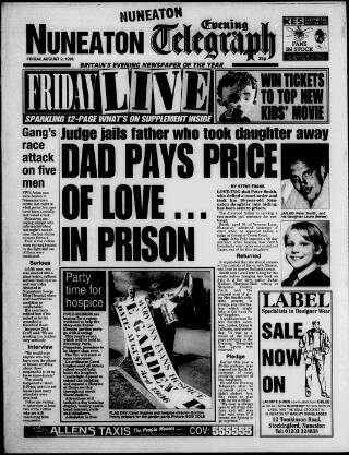 cover page of Nuneaton Evening Telegraph published on August 2, 1996