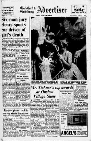 cover page of Guildford & Godalming Advertiser published on August 7, 1963