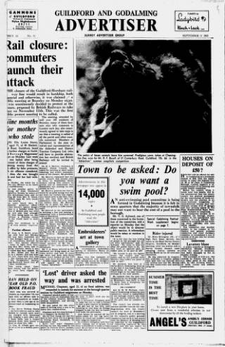 cover page of Guildford & Godalming Advertiser published on September 11, 1963