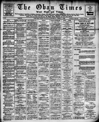 cover page of Oban Times and Argyllshire Advertiser published on April 1, 1939