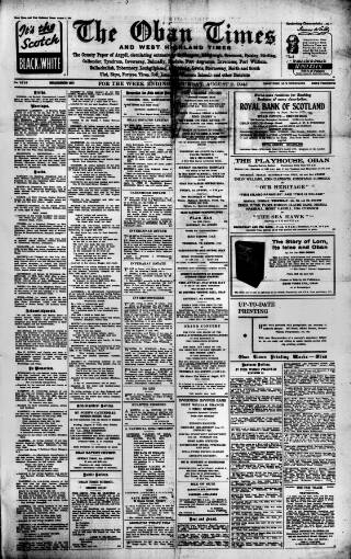 cover page of Oban Times and Argyllshire Advertiser published on August 2, 1941