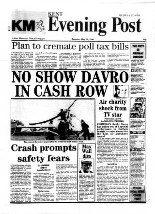 cover page of Kent Evening Post published on May 22, 1990