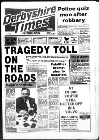 cover page of Derbyshire Times published on August 2, 1991