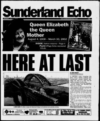 cover page of Sunderland Daily Echo and Shipping Gazette published on April 1, 2002