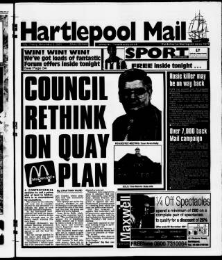 cover page of Hartlepool Northern Daily Mail published on November 2, 2001