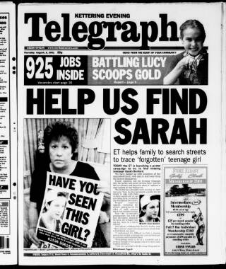 cover page of Northamptonshire Evening Telegraph published on August 2, 2001