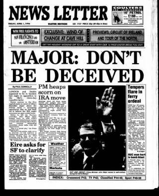 cover page of Belfast News-Letter published on April 1, 1994