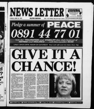 cover page of Belfast News-Letter published on June 13, 1997