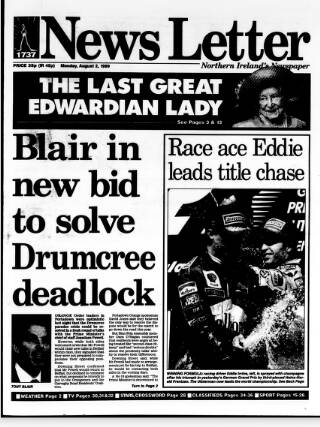 cover page of Belfast News-Letter published on August 2, 1999