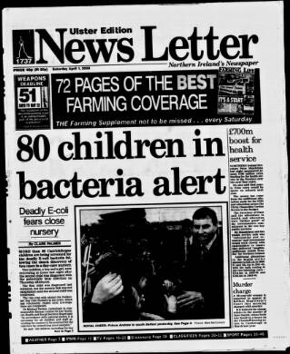 cover page of Belfast News-Letter published on April 1, 2000