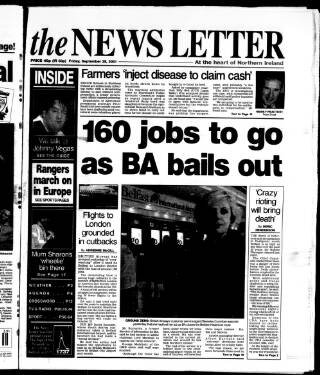 cover page of Belfast News-Letter published on September 28, 2001