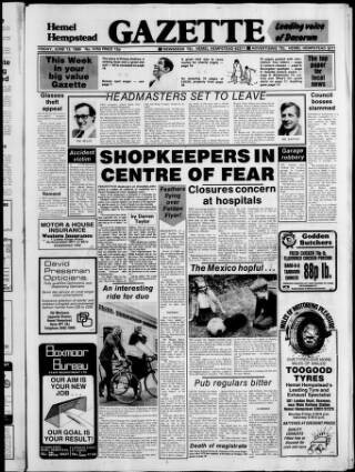 cover page of Hemel Hempstead Gazette published on June 13, 1986