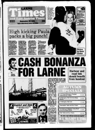 cover page of Larne Times published on September 28, 1989