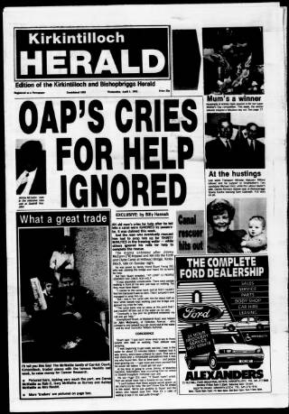 cover page of Kirkintilloch Herald published on April 1, 1992