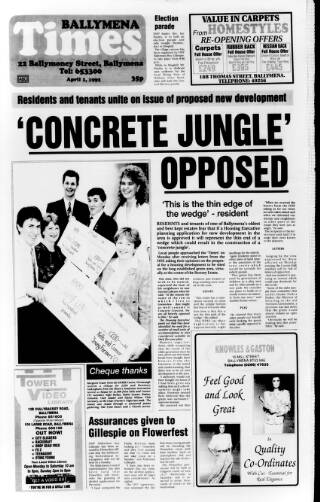 cover page of Ballymena Weekly Telegraph published on April 1, 1992