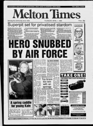 cover page of Melton Mowbray Times and Vale of Belvoir Gazette published on April 1, 1993