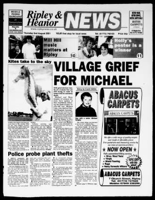 cover page of Ripley and Heanor News and Ilkeston Division Free Press published on August 2, 2001