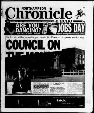 cover page of Northampton Chronicle and Echo published on April 1, 2004